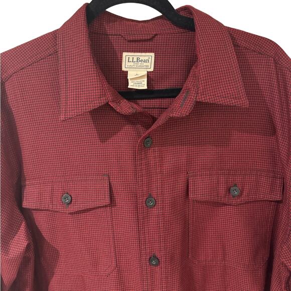 L.L. Bean Men’s Red Micro Check Plaid Medium Weight Button Down Shirt, LARGE - Picture 2 of 10
